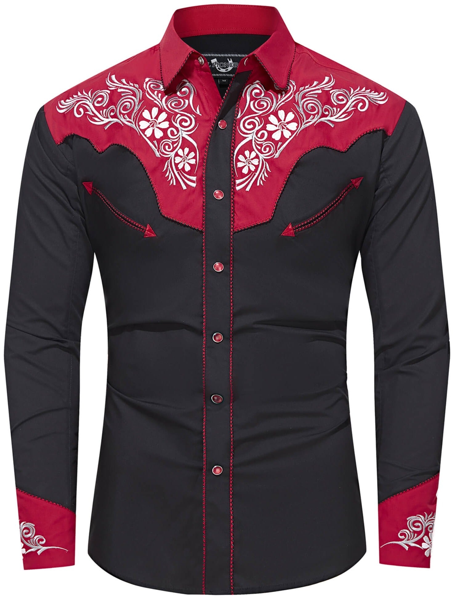 Fire & Charcoal Men's Embroidered Western Pearl Snap Shirt