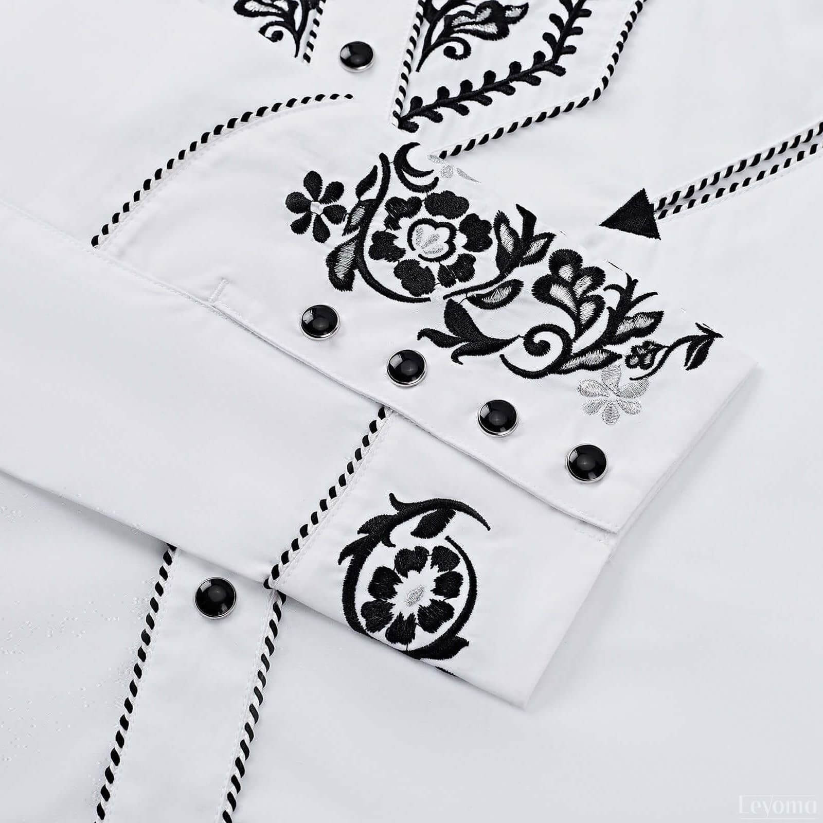 Clean-Cut White Men's Embroidered Western Pearl Snap Shirt