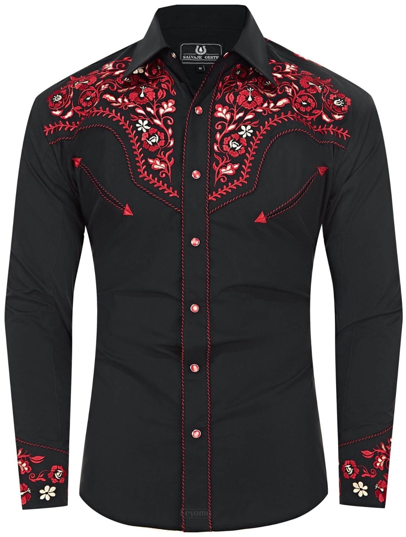 Midnight Rose Men's Embroidered Western Pearl Snap Shirt