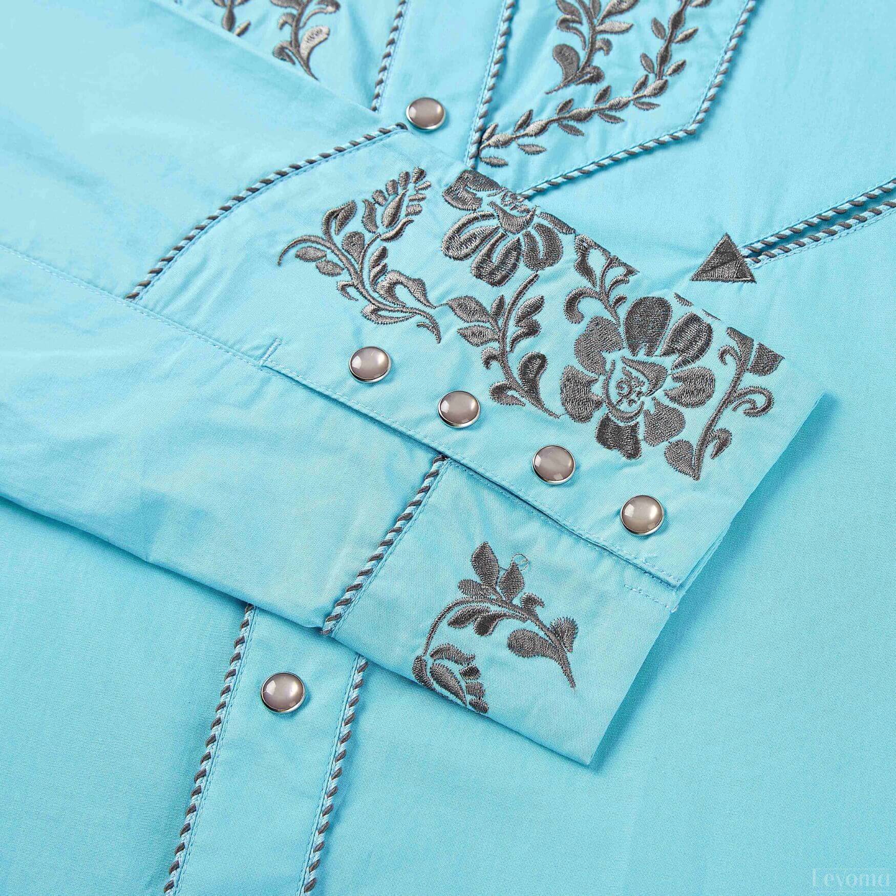 Montana Sky-Blue Men's Embroidered Western Pearl Snap Shirt