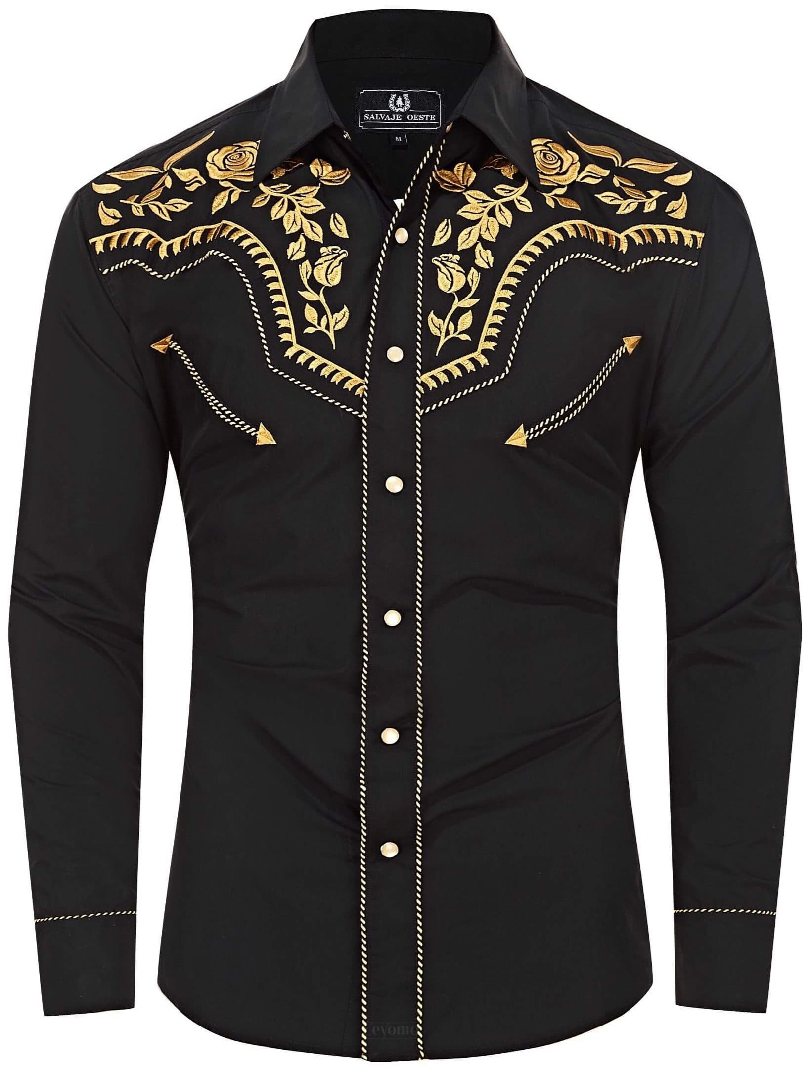 The Gold Bandit Men's Embroidered Western Pearl Snap Shirt