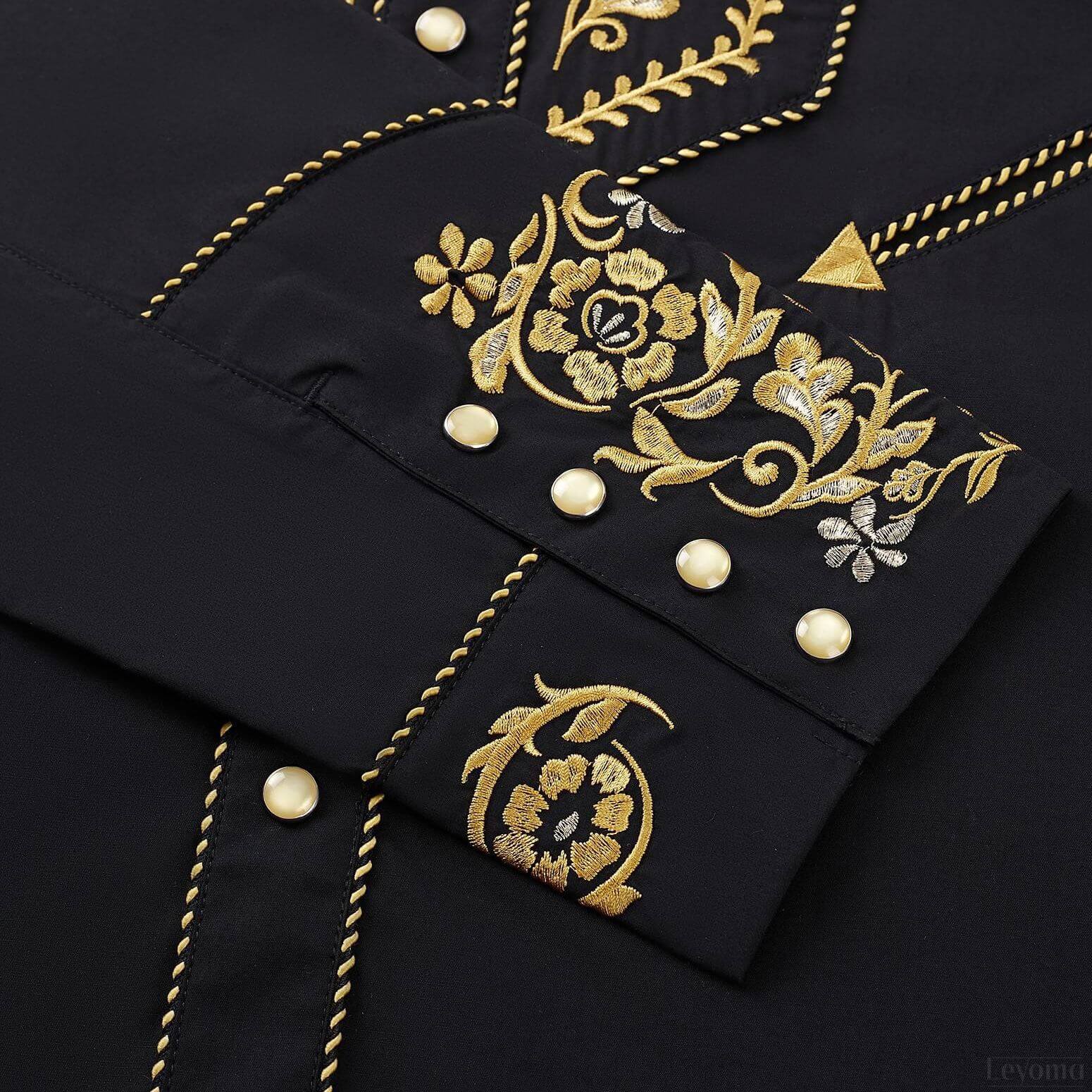 The Gold Vaquero Men's Embroidered Western Pearl Snap Shirt