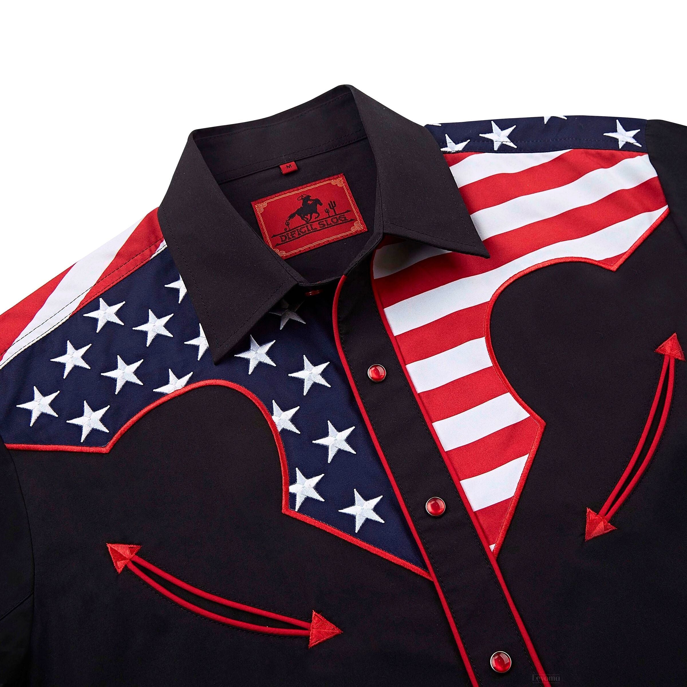 Stars & Stripes Black Men's Embroidered Western Pearl Snap Shirt
