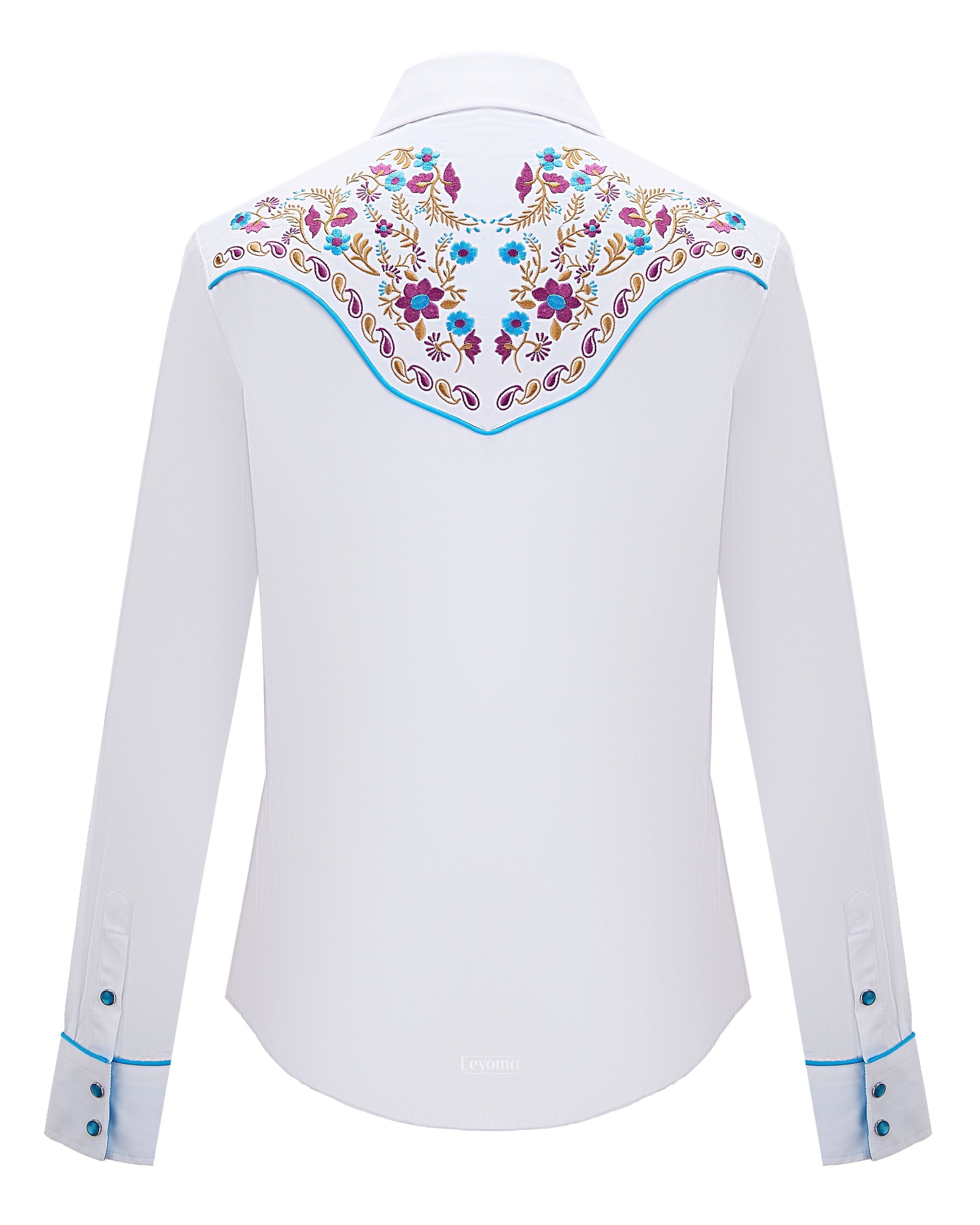 Women's White Floral Embroidered Western Pearl Snap Shirt