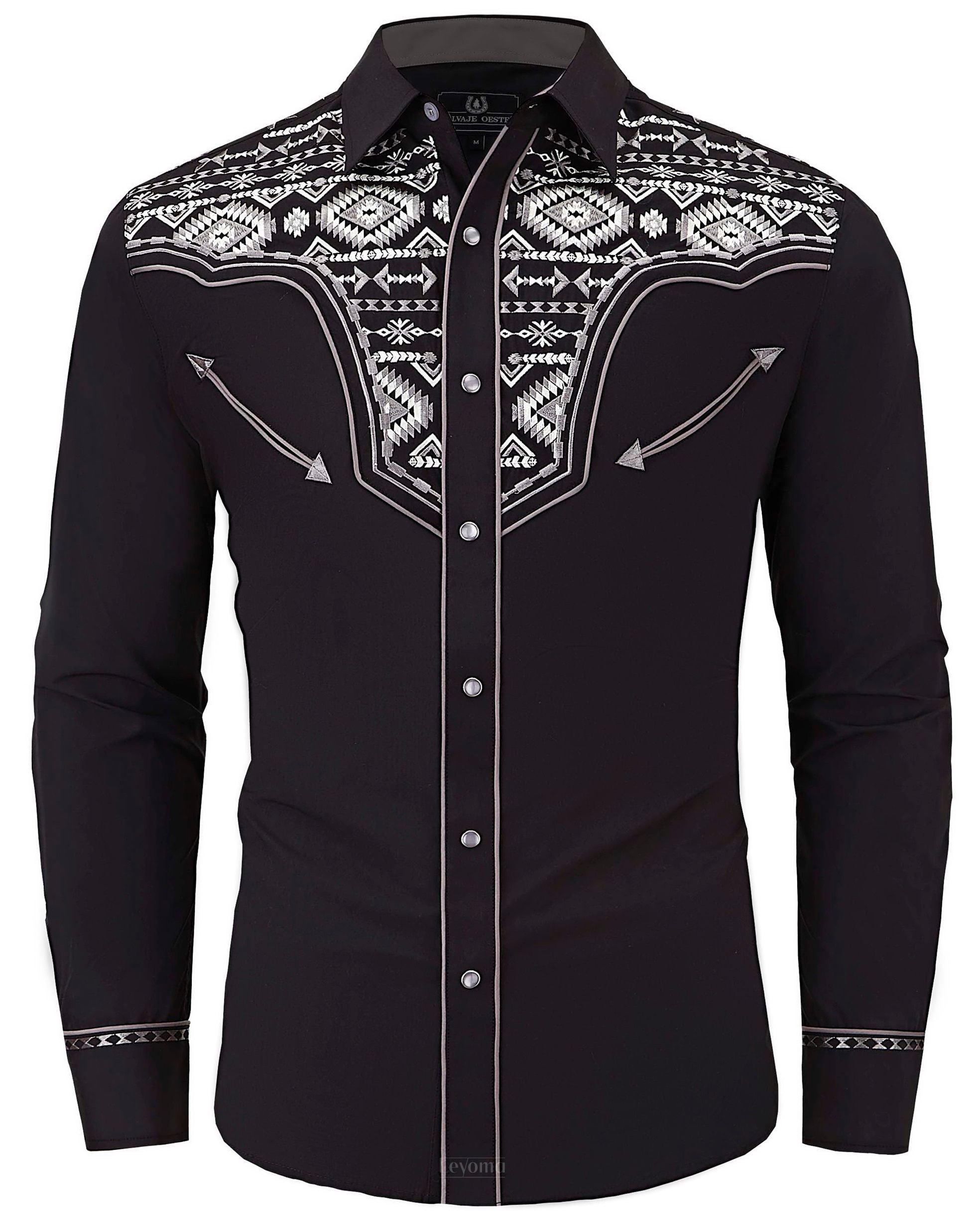 Aztec Crystal Men's Embroidered Western Pearl Snap Shirt