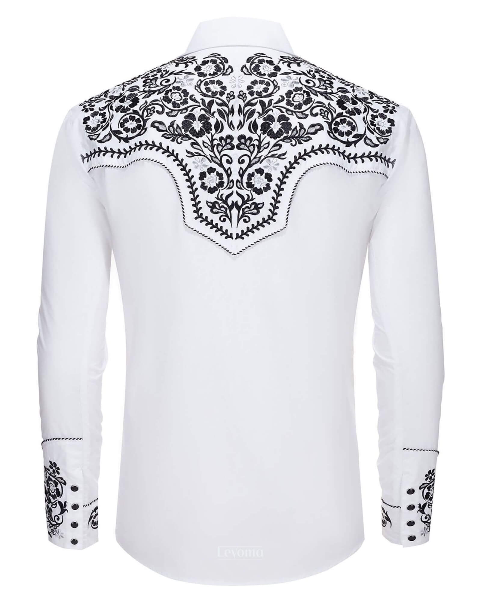 Clean-Cut White Men's Embroidered Western Pearl Snap Shirt