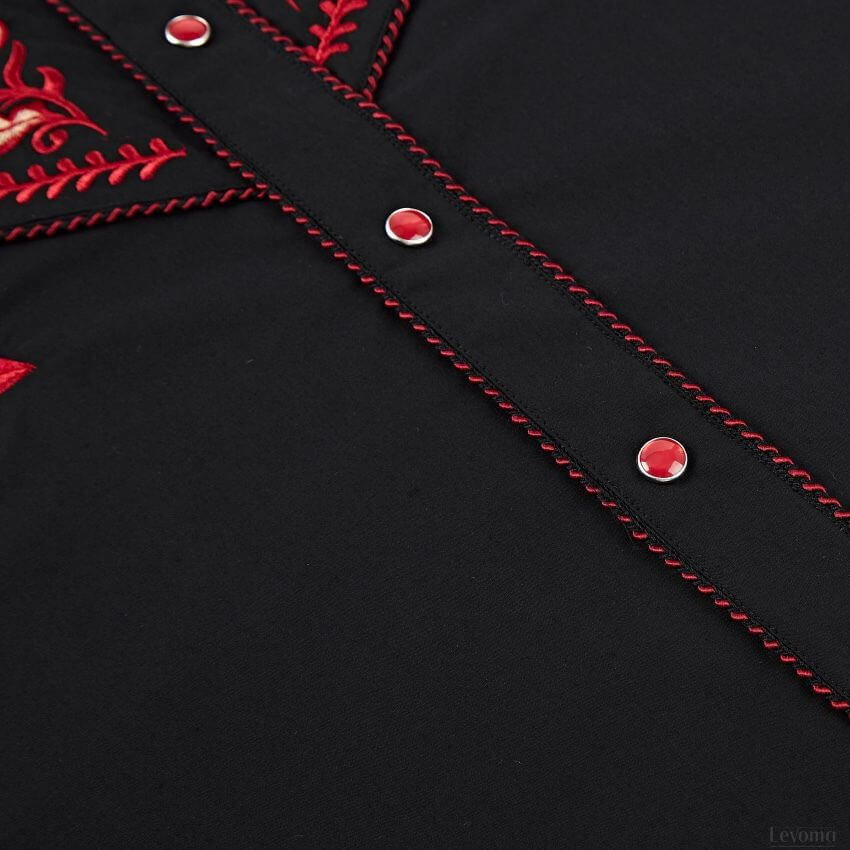 Midnight Rose Men's Embroidered Western Pearl Snap Shirt