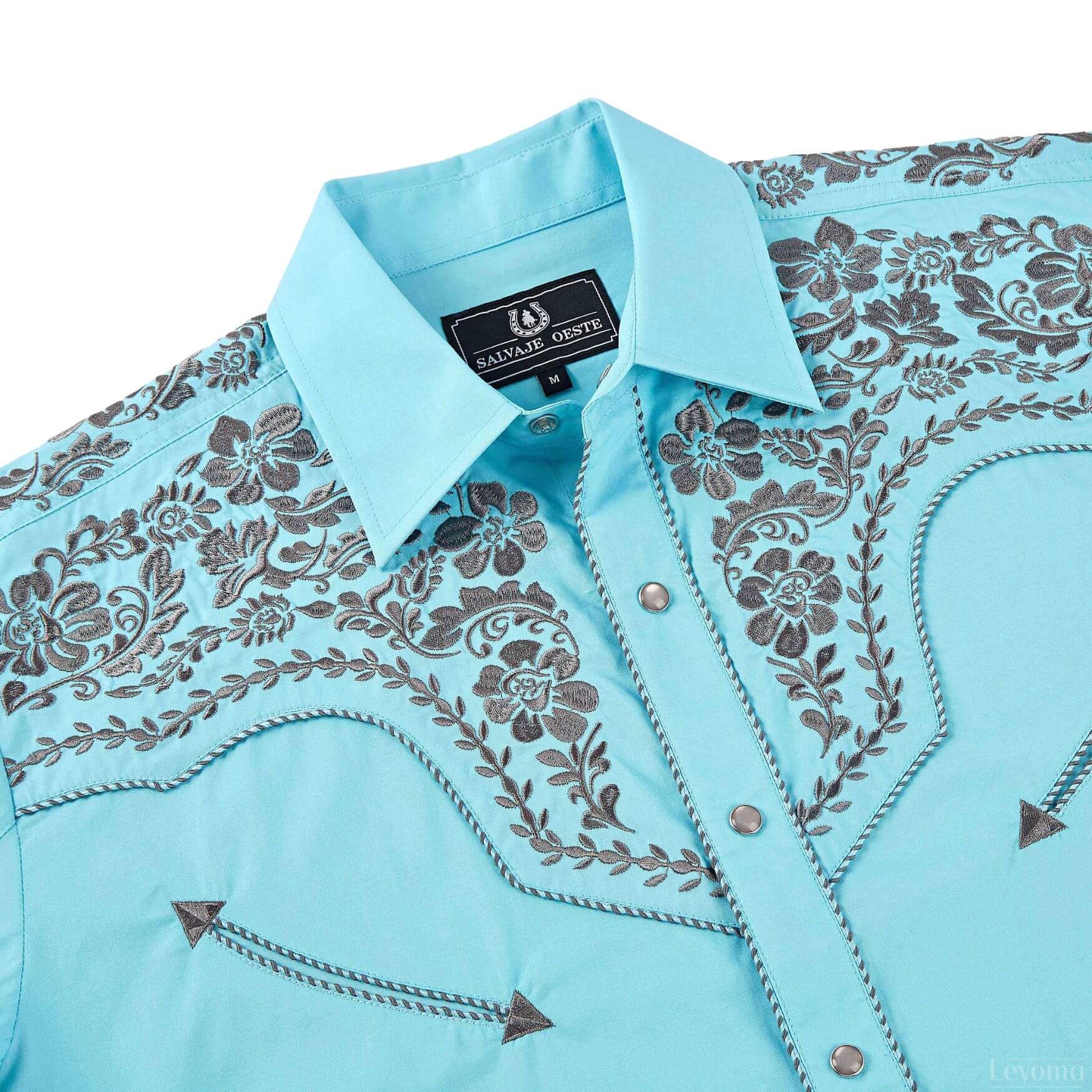 Montana Sky-Blue Men's Embroidered Western Pearl Snap Shirt