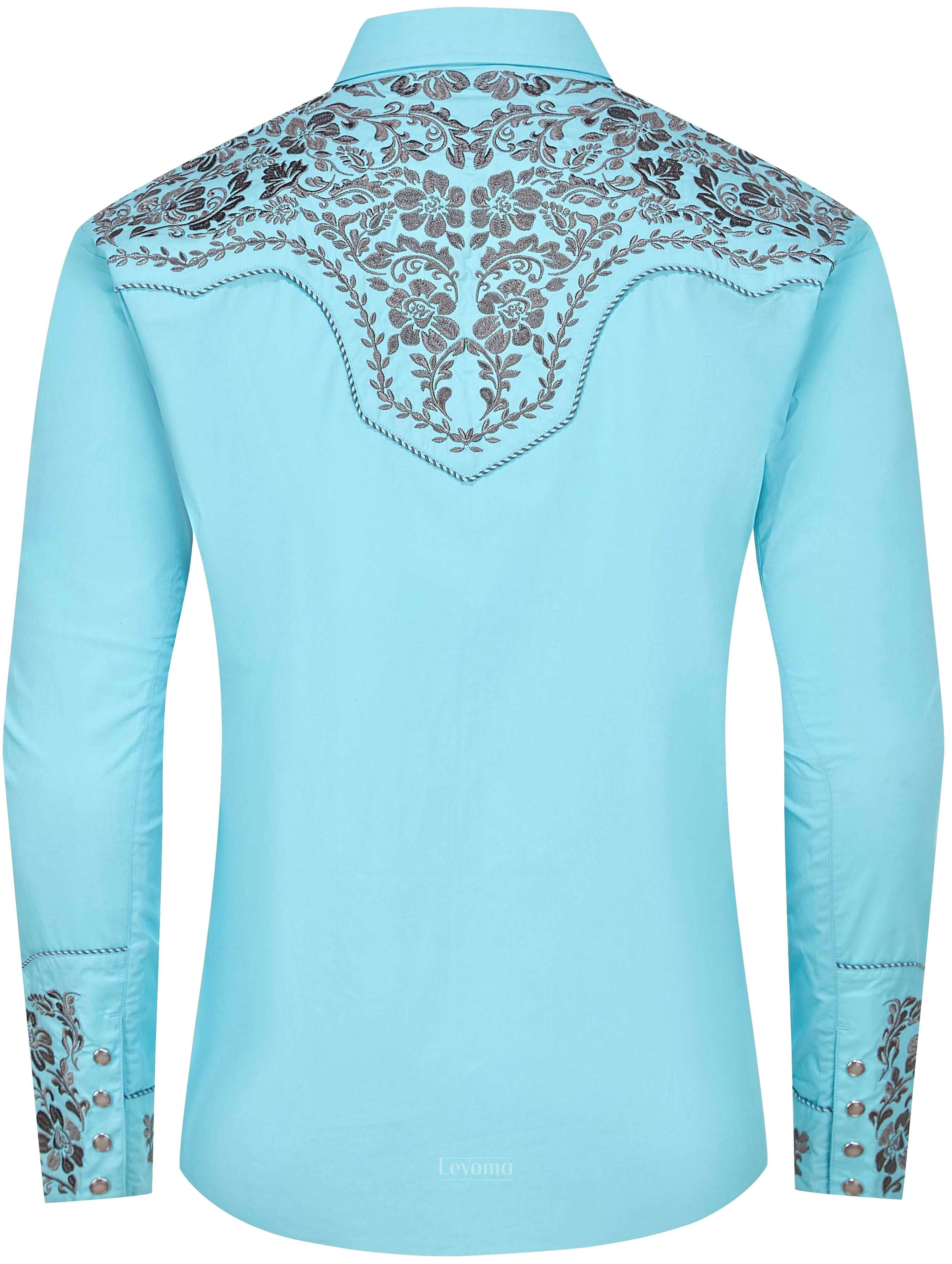 Montana Sky-Blue Men's Embroidered Western Pearl Snap Shirt