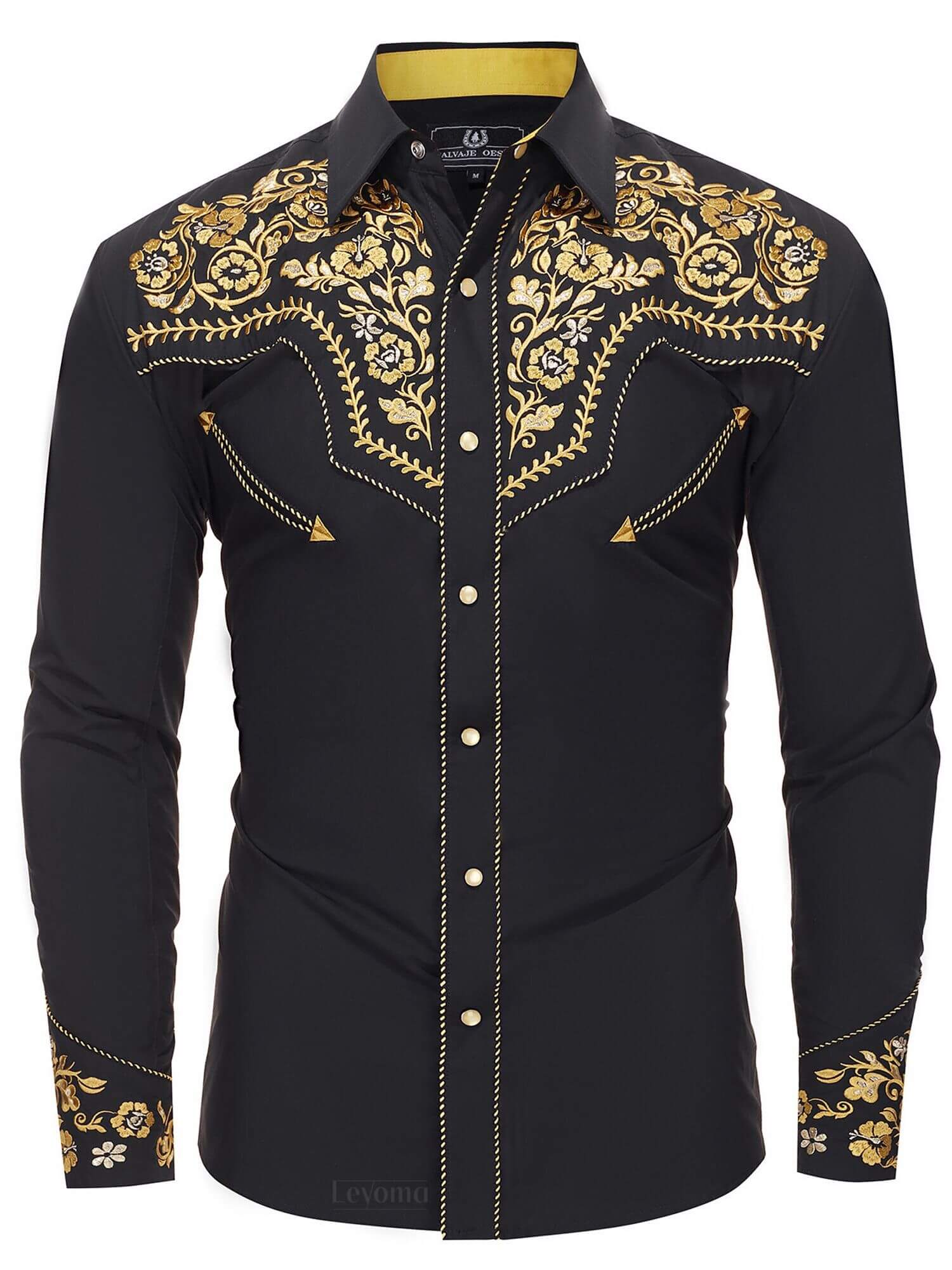 The Gold Vaquero Men's Embroidered Western Pearl Snap Shirt
